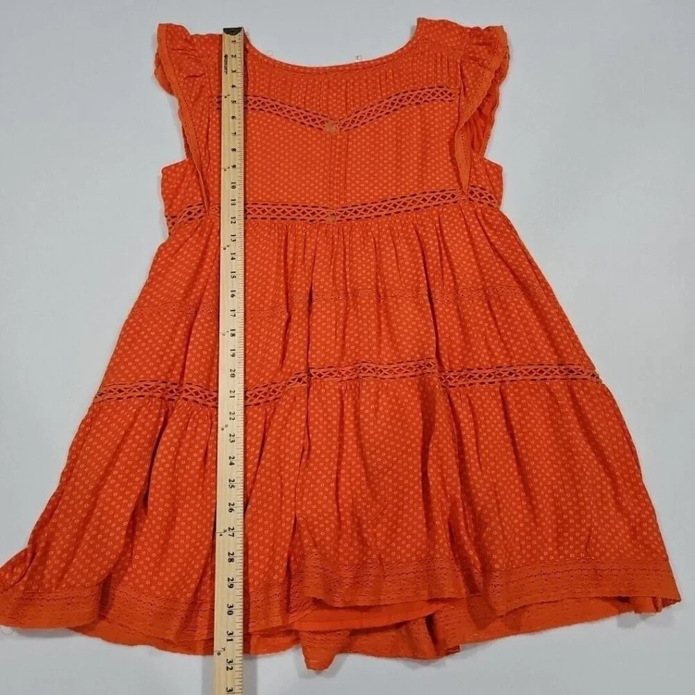 Free People Retro Kitty Crochet Lace Mini‎ Dress Orange Size Small Pockets